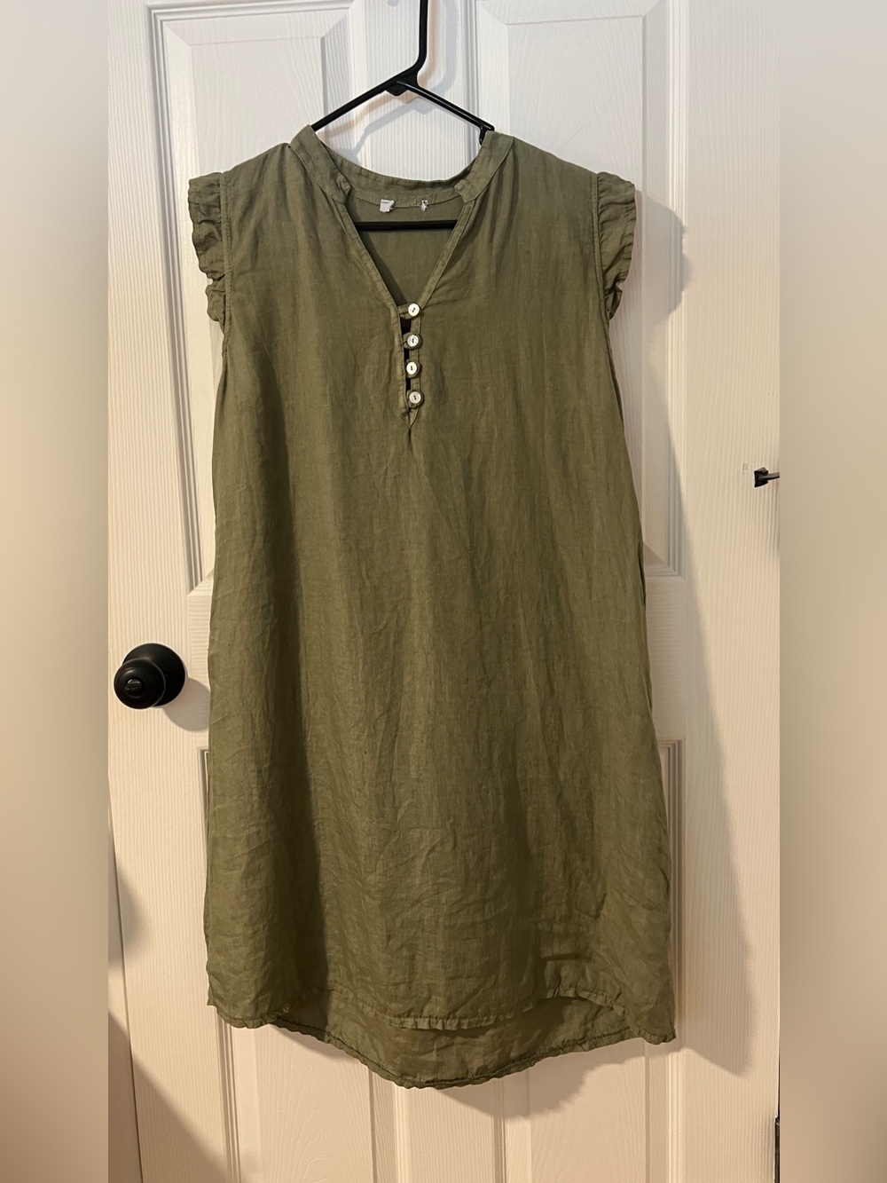 Italian Linen Ruffle Sleeve Dress - Picture 1 of 7